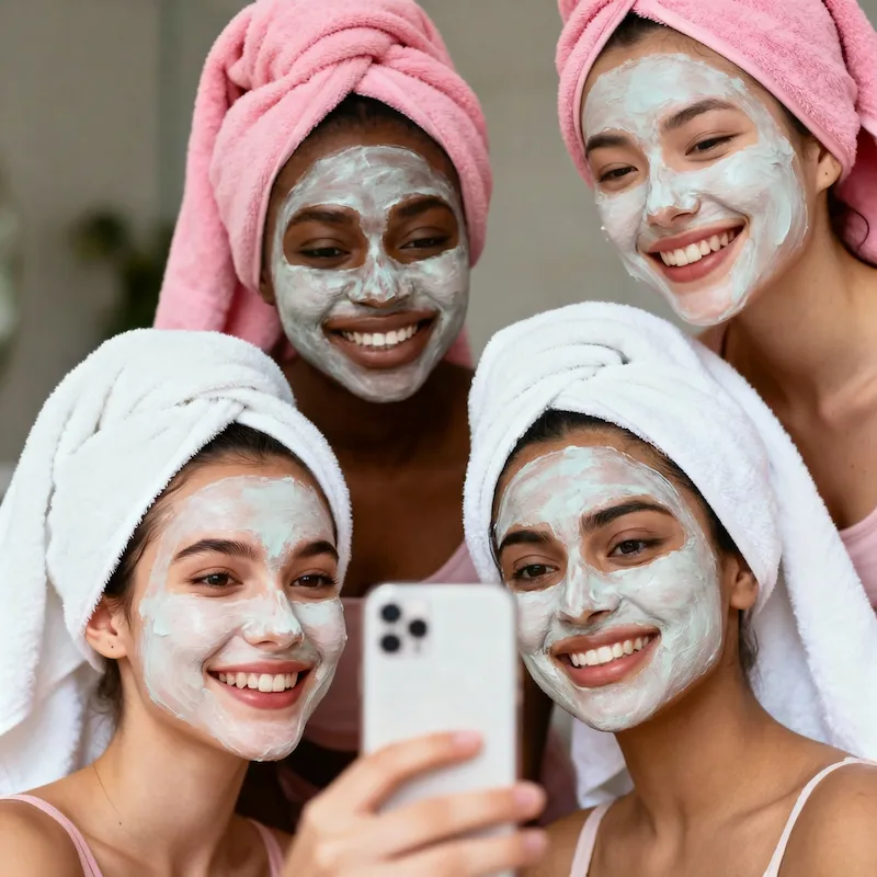 Group of friends relaxing at spa